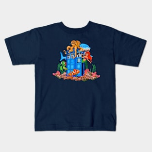 Blue phone box under the sea Kids T-Shirt